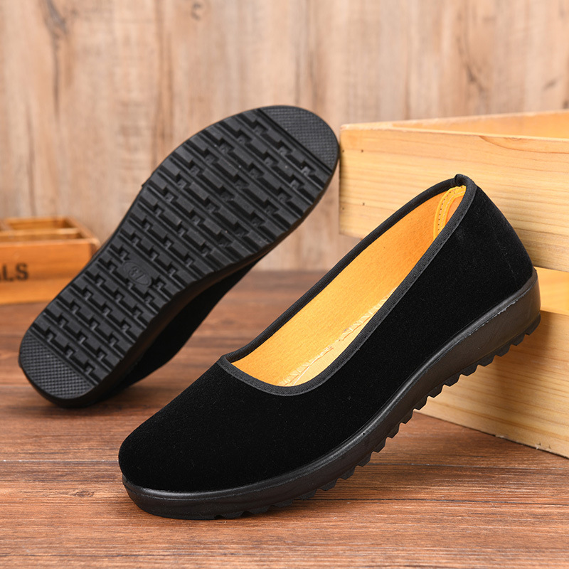 Old Beijing Cloth Shoes Women's Hotel Etiquette Dance Flat Sole Non-slip Wear-resistant Work Shoes for Middle-aged and Elderly Moms Black Cloth Shoes