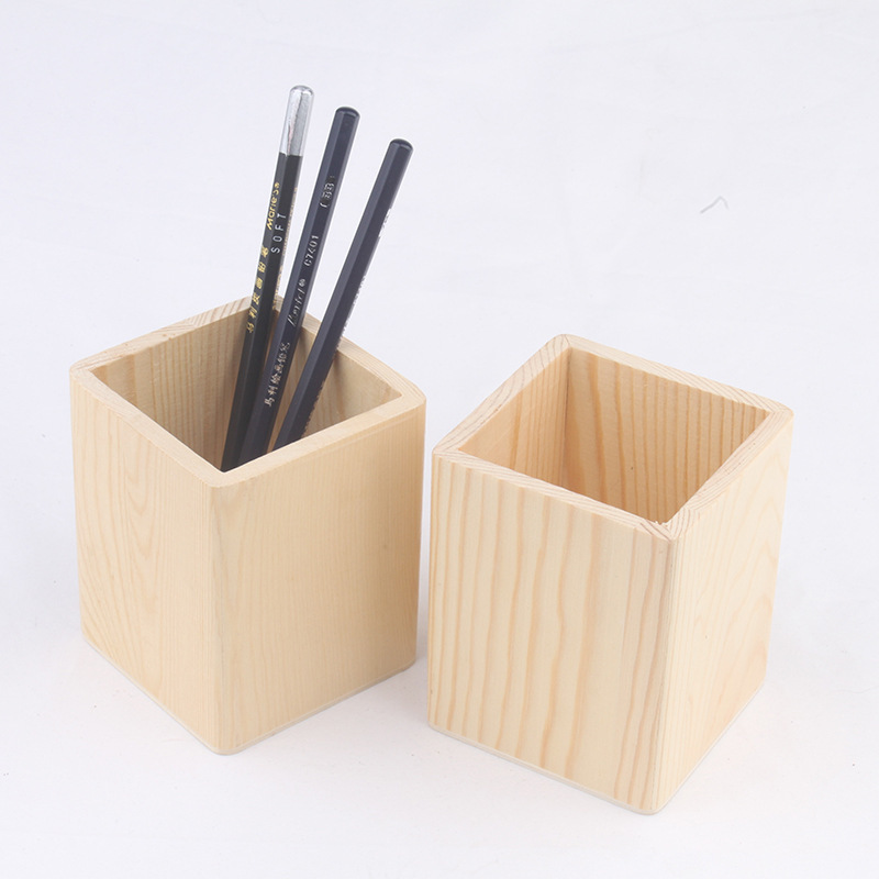 Simple Square Pen Holder Wooden DIY Painted Natural Wood Color Wooden Rhombus Round Beech Storage Box Stationery