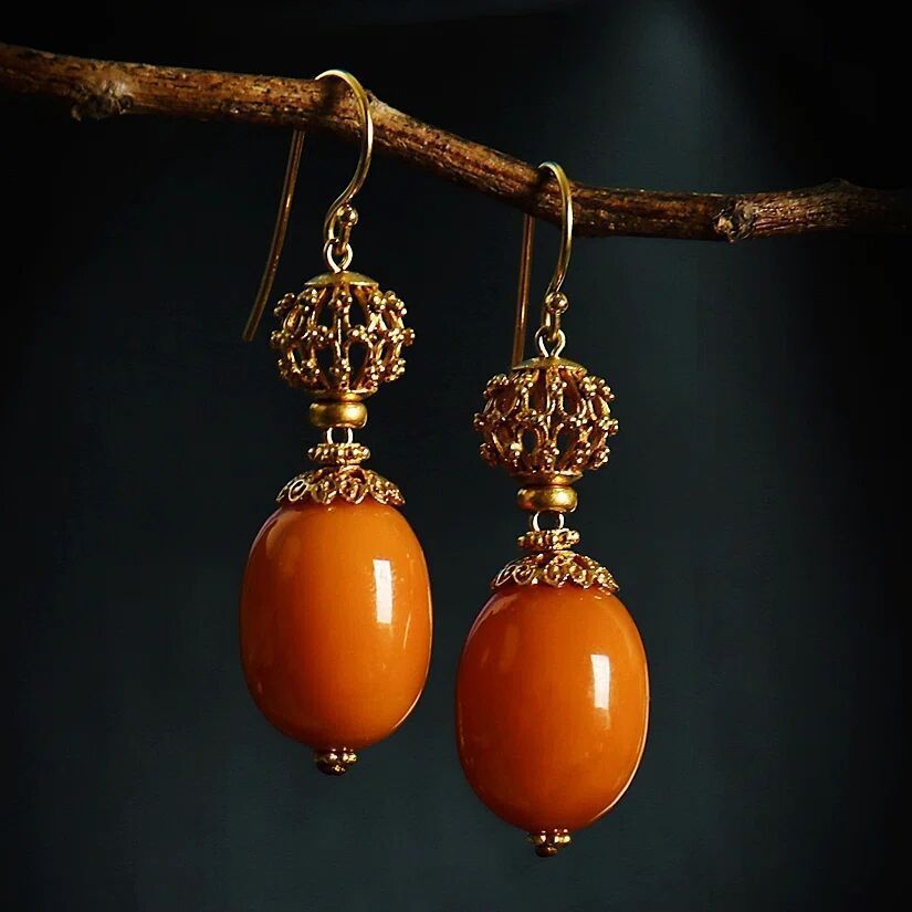 Аутентичные высококачественные натуральные старые восковые бусины большие ручной работы серьги ретро персонализированные серьги оригинальный дизайн