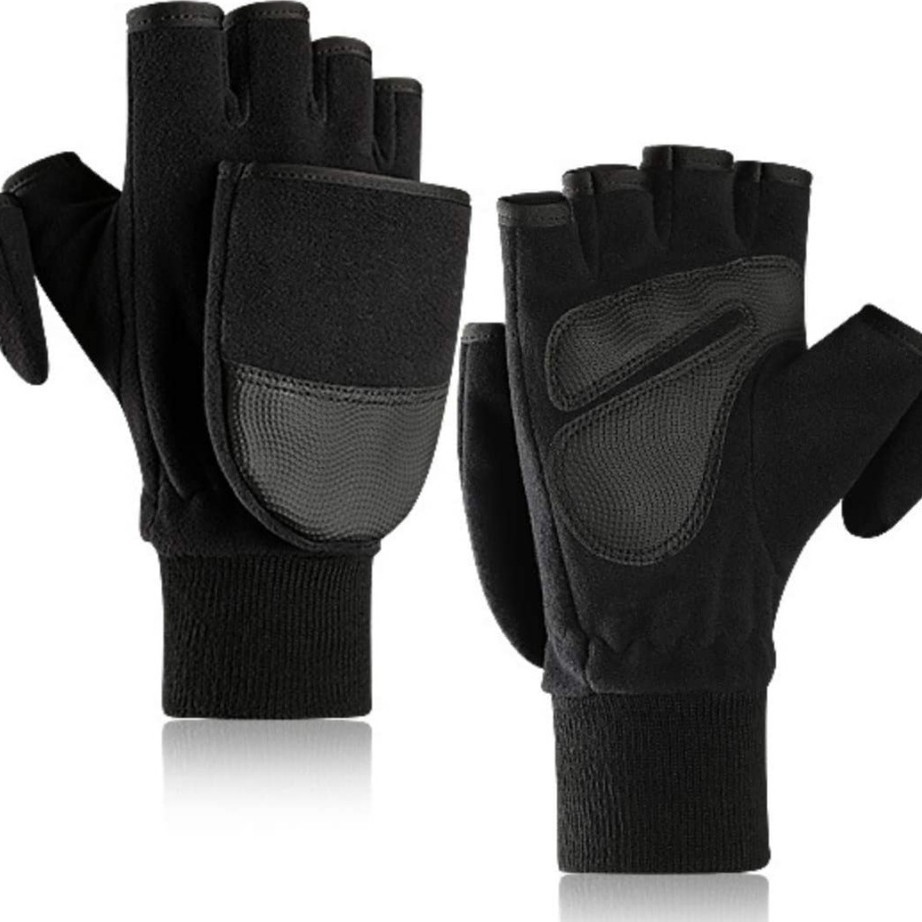 Factory direct winter men's and women's warm half finger flip sports riding can touch screen non-slip polar fleece gloves