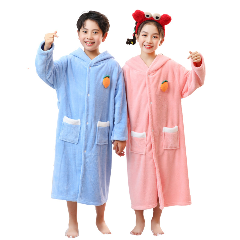Children's Cape Bath Towel Rabbit Bathrobe Kidsren's Category a Thickeneded Soft Hooded Cute Coral Velvet Long Cape