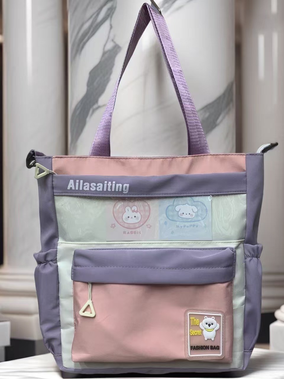 Large-Capacity Contrast Color Shoulder Bag for Primary and Secondary School Students, Interest Class Canvas Art Bag, Children's Waterproof Crossbody Bag