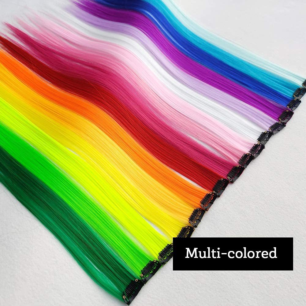 Colored Hair Extensions, Ear-Hanging Dyed Thirty Multi-Colorful Hair Extensions, Colorful Strips, Matte High-Temperature Silk, Can Be Ironed, One-Clip Long Straight Hair Extensions Wholesale