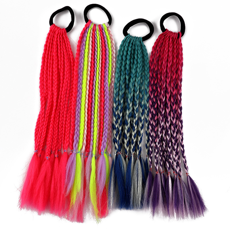 Children's dirty braids ponytail colored pigtails ponytail hair ring sweet cool braids boxing braids three-strand braids performance hair accessories