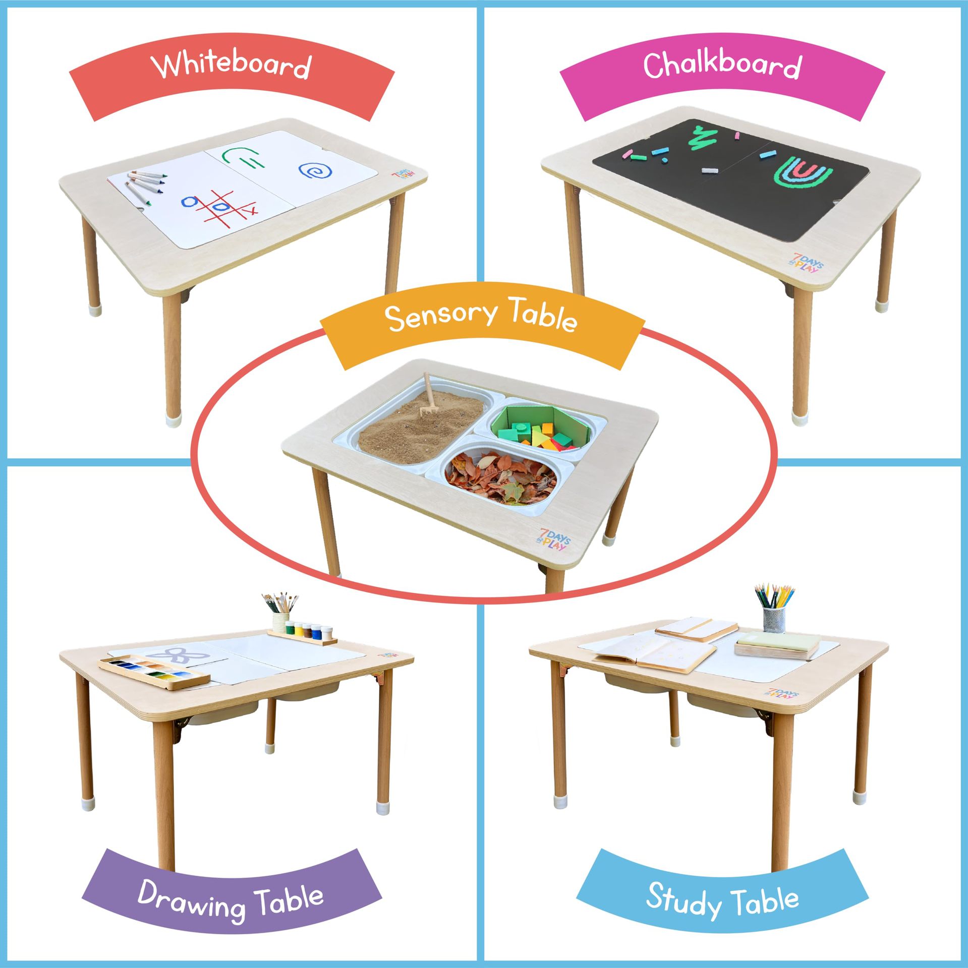 Customized Children's Sensory Play Activity Table with Foldable Table Legs Storage Bin and Lid