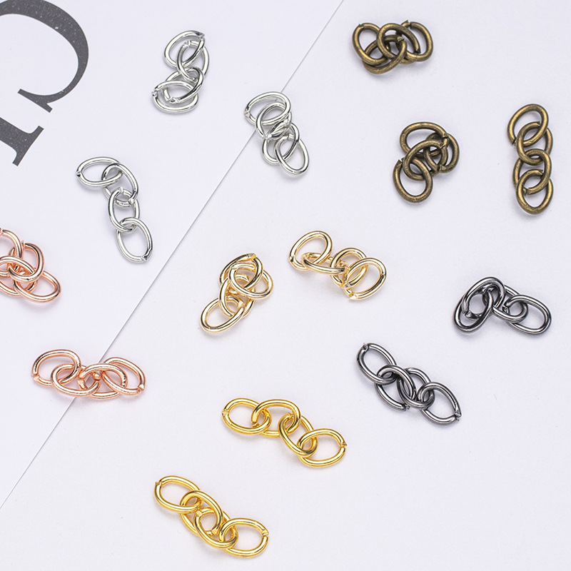 Colorful Electroplated Four-Section Chain Key Ring Connecting Chain Extension Chain Chain DIY Jewelry Accessories 4-Section Chain Metal Woven Chain