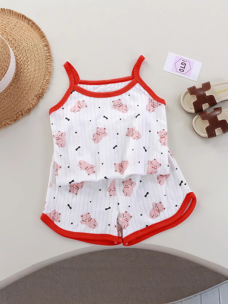 Girls' Pure Cotton Ceiling Suit Base Layer Safety Clothing Children's Loungewear Air Conditioning Pajamas with Cartoon Patterns