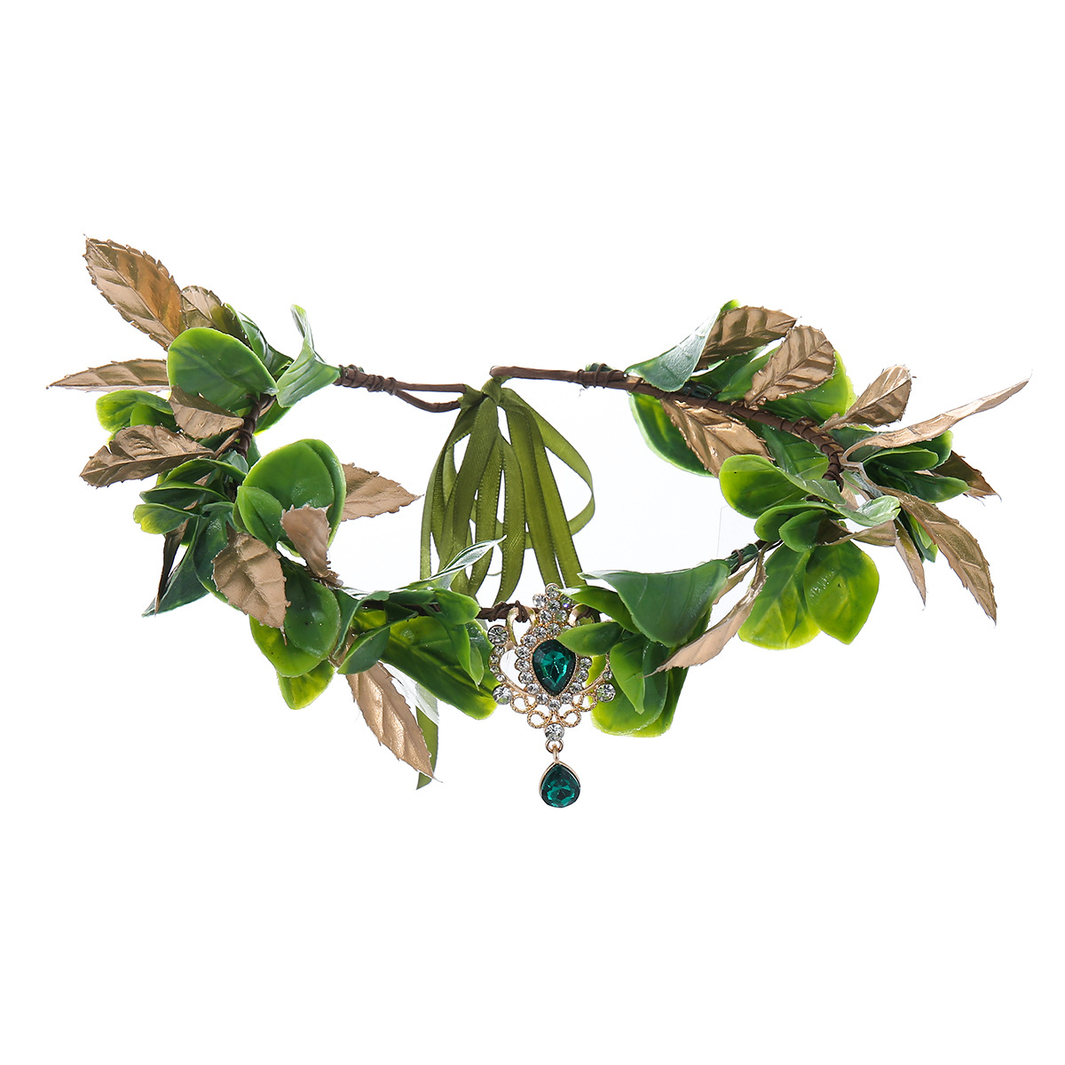 Cross-Border Hot-Selling Green Plant Garland Headband Fresh Eyebrow Pendant Headband Simple Leaf Green Leaf Princess Beach Headband