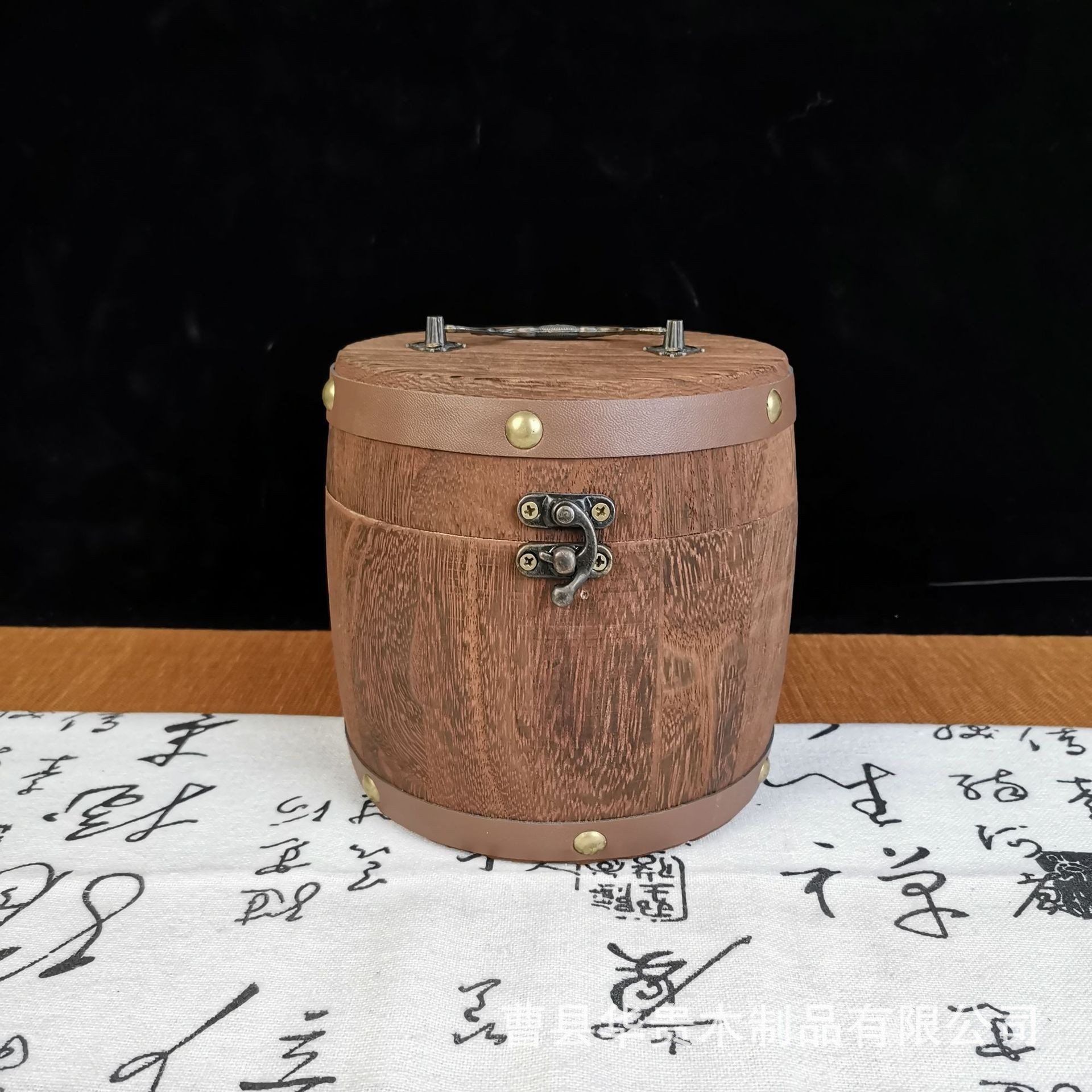 New Chinese Style Vintage Locked Charcoal-fired Wooden Tea Barrel Round Barrel Jin Junmei Tea Barrel Wooden Pu'er Cake Box Barrel