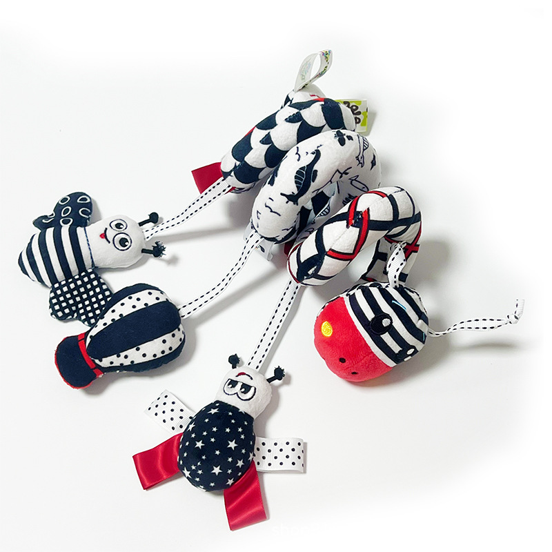 Новорожденный колокольчик черно-белый для обертывания кроватки, мягкая игрушка с подвеской BB для коляски оптом