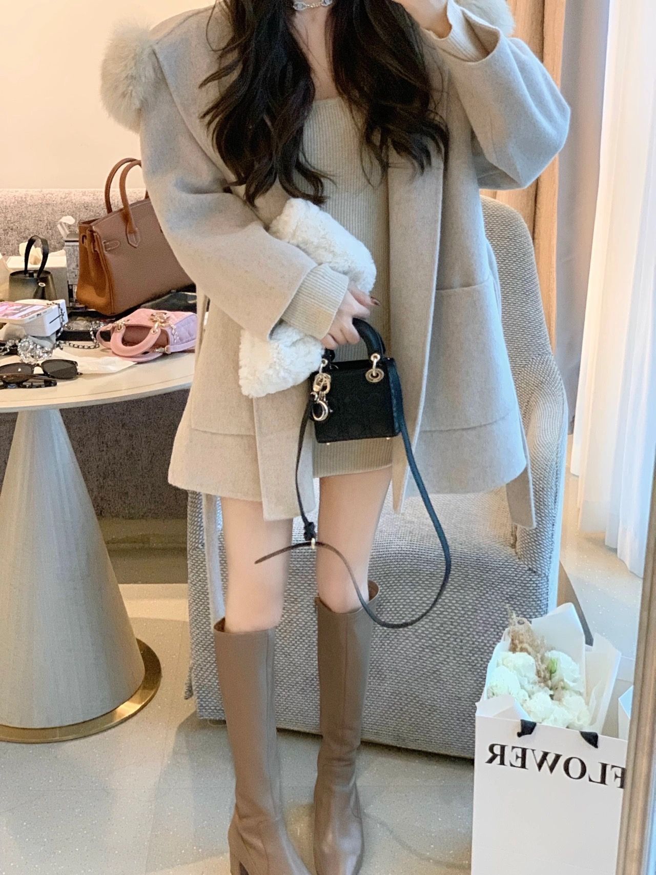 Woolen Coat Women's Spring 2024 New Arrival Korean Style Loose Hepburn Style Double-Sided Woolen Coat for Petite