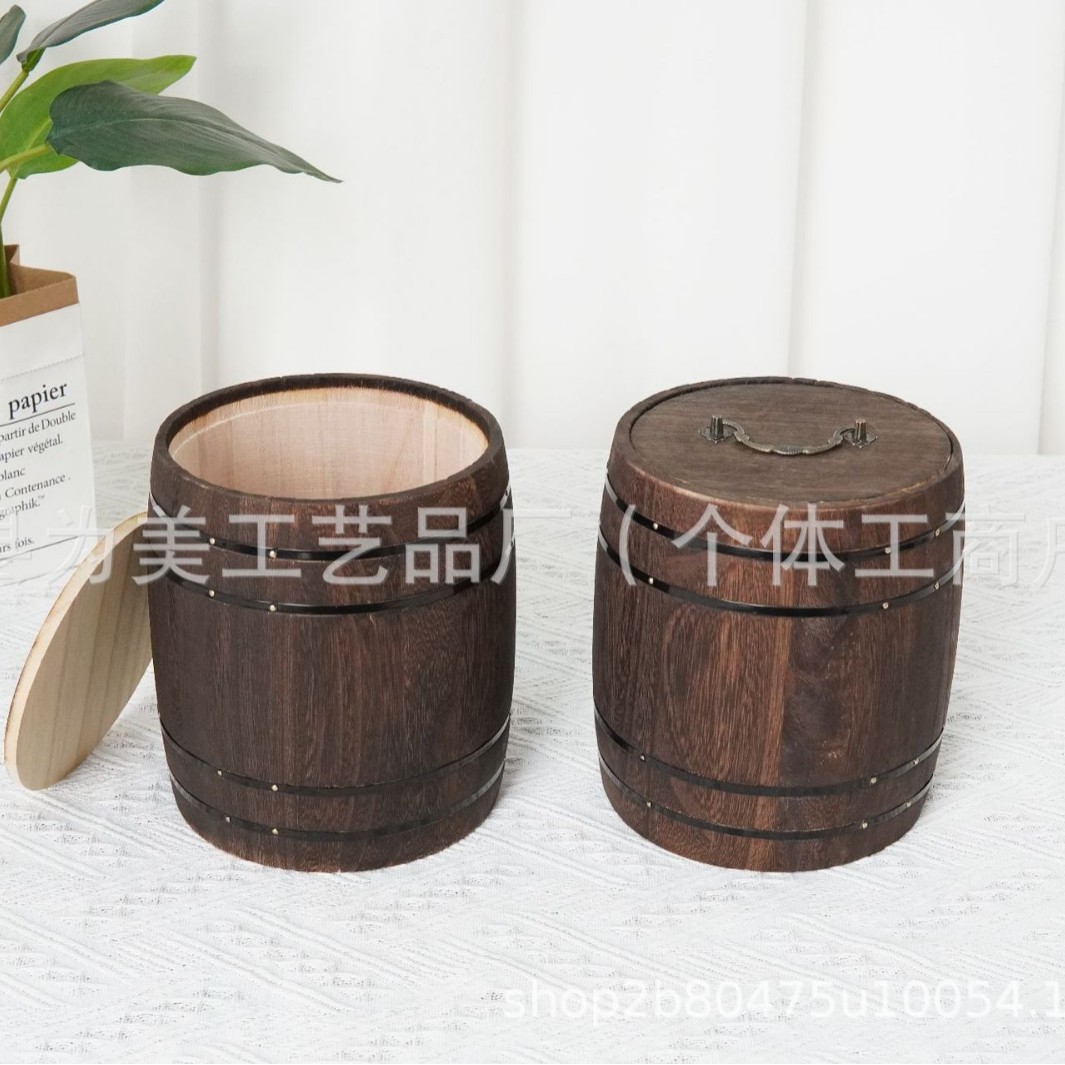 Винтажная деревянная бочка для чая, бочка для упаковки чая из массива дерева, портативная маленькая зеленая оранжевая бочка для хранения чая, оптовая продажа