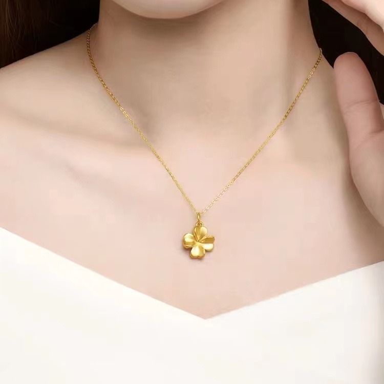Gold 999 Pure Gold Four-Leaf Clover Pendant 3D Hard Gold Transfer Grass Necklace Women's Pendant Gift Live Broadcast Drainage Wholesale
