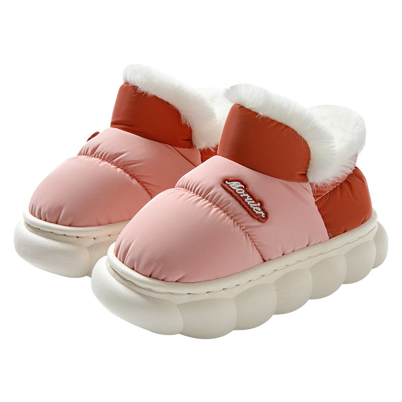 Winter Children's cotton slippers with heel parent-child cotton shoes older children warm fleece-lined thick non-slip waterproof down shoes home