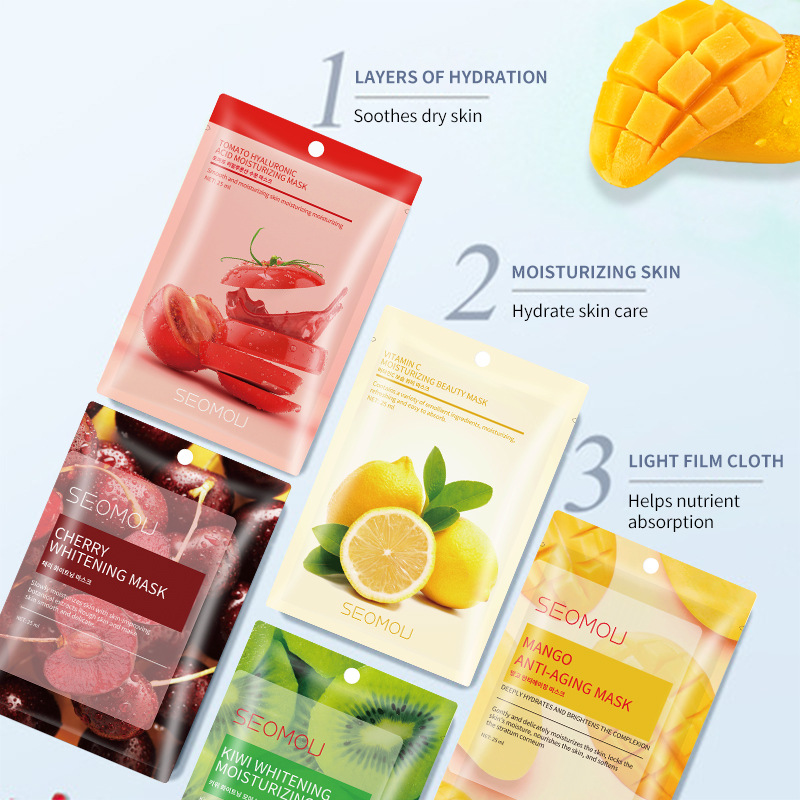 Popular Full English Cross-Border Foreign Trade Film-Packed Fruit Mask Hydrating and Moisturizing Plant Fruit Mask Factory Wholesale