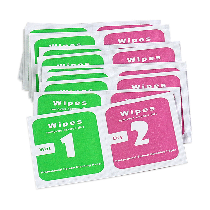 1+2 Dry and Wet Bag Alcohol Bag Mobile Phone Tempered Film Auxiliary Tool Dust Removal Sticker Screen Cleaning Alcohol Bag Wholesale