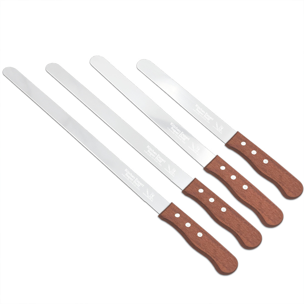 In-Stock Wooden Handle Stainless Steel Serrated Baking Bread Knife Multifunctional Coarse Grain Cake Toast Slicing Bread Knife