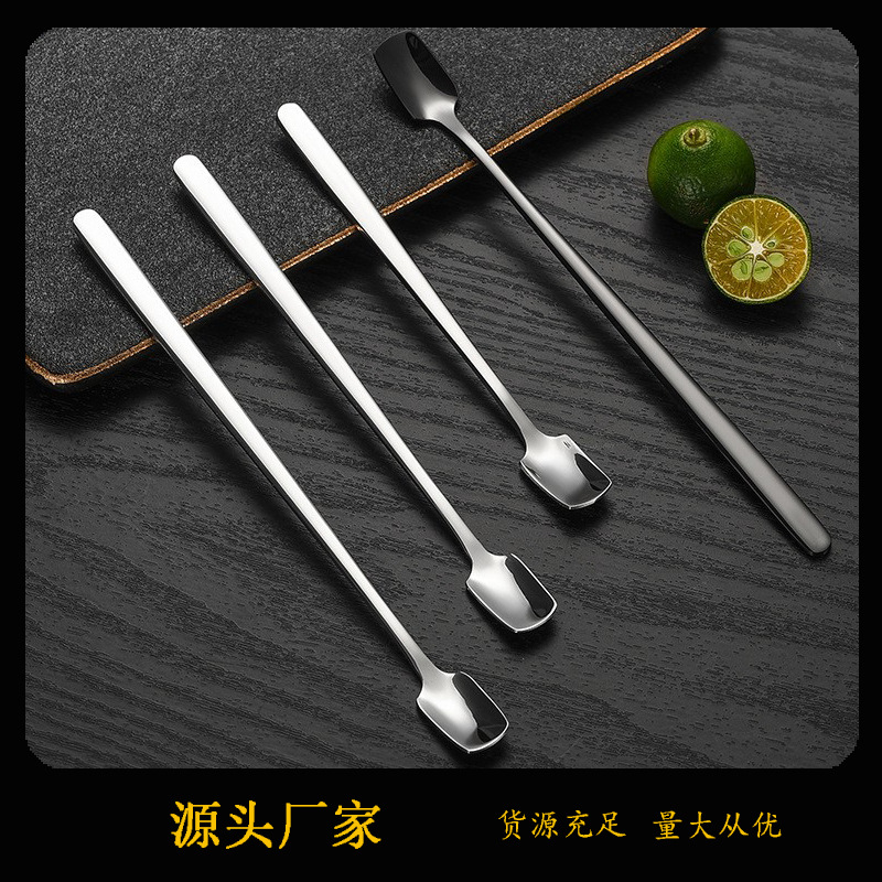 304 Stainless Steel Square Head Spoon Golden Coffee Stirring Spoon Creative Long Handle Bar Ice Spoon Mug Gift Spoon