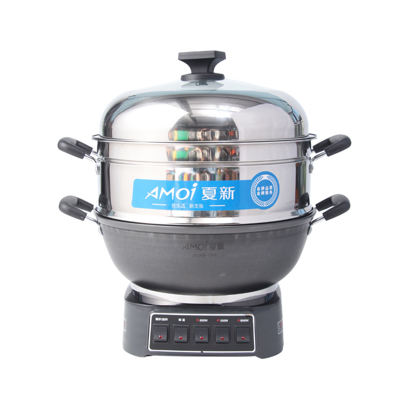 Xiaxin Factory Wholesale Household Cast Iron Multifunctional Electric Hot Pot and Steamer with High Power for Steaming on Top and Cooking on the Bottom