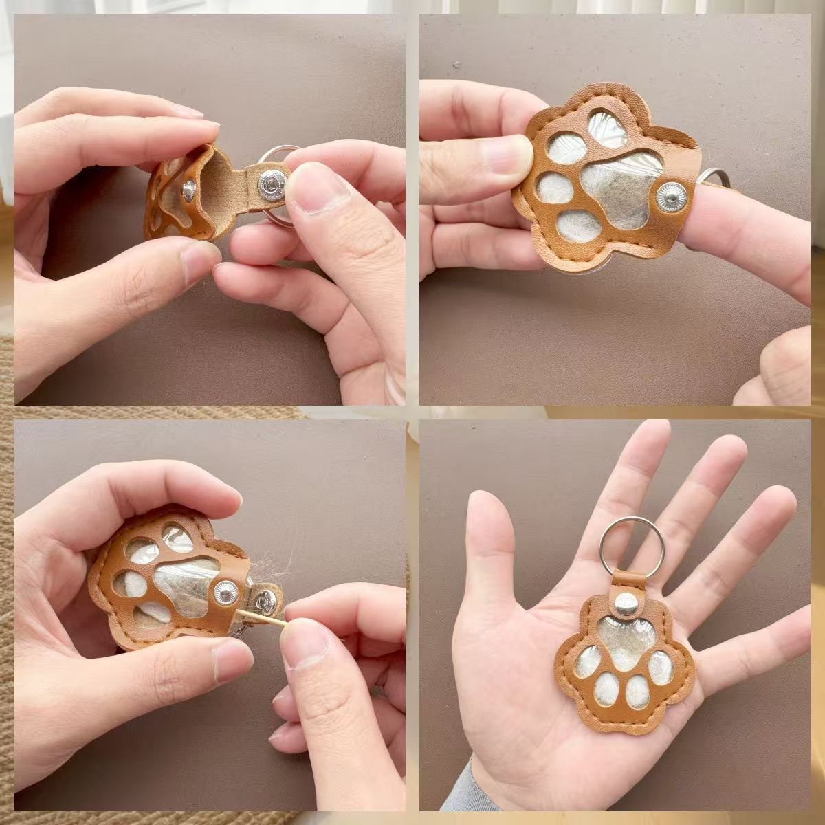 Cross-Border Pet Hair Storage Keychain, Creative Cat Paw, Exquisite Cat and Dog Hair Keepsake Bag Pendant