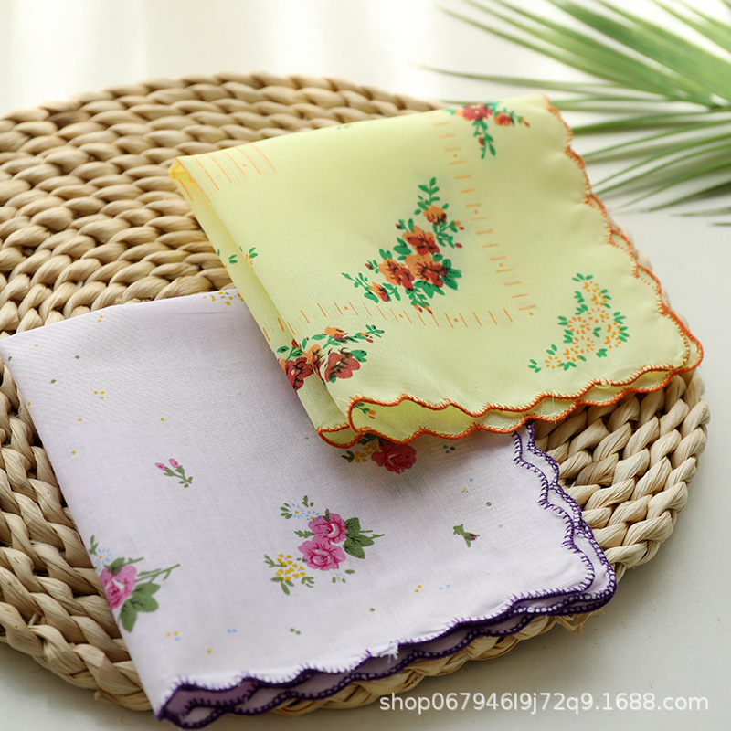 Women's cotton handkerchief classic floral nostalgic old-fashioned absorbent sweat-wiping small square towel cotton hand towel long-staple cotton handkerchief