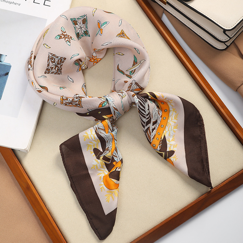 New Style Silk Scarf Women's Fashion All-Match High-Level 70 Square Scarf Korean Style Neck Protection Scarf Spring and Autumn Retro Scarf Tie Bag