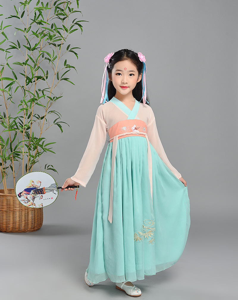 Children's Hanfu Women's Super Fairy Style Ancient Clothes Girls' Long Sleeve Republic of China Cheongsam Tang Suit Guzheng Performance Clothes