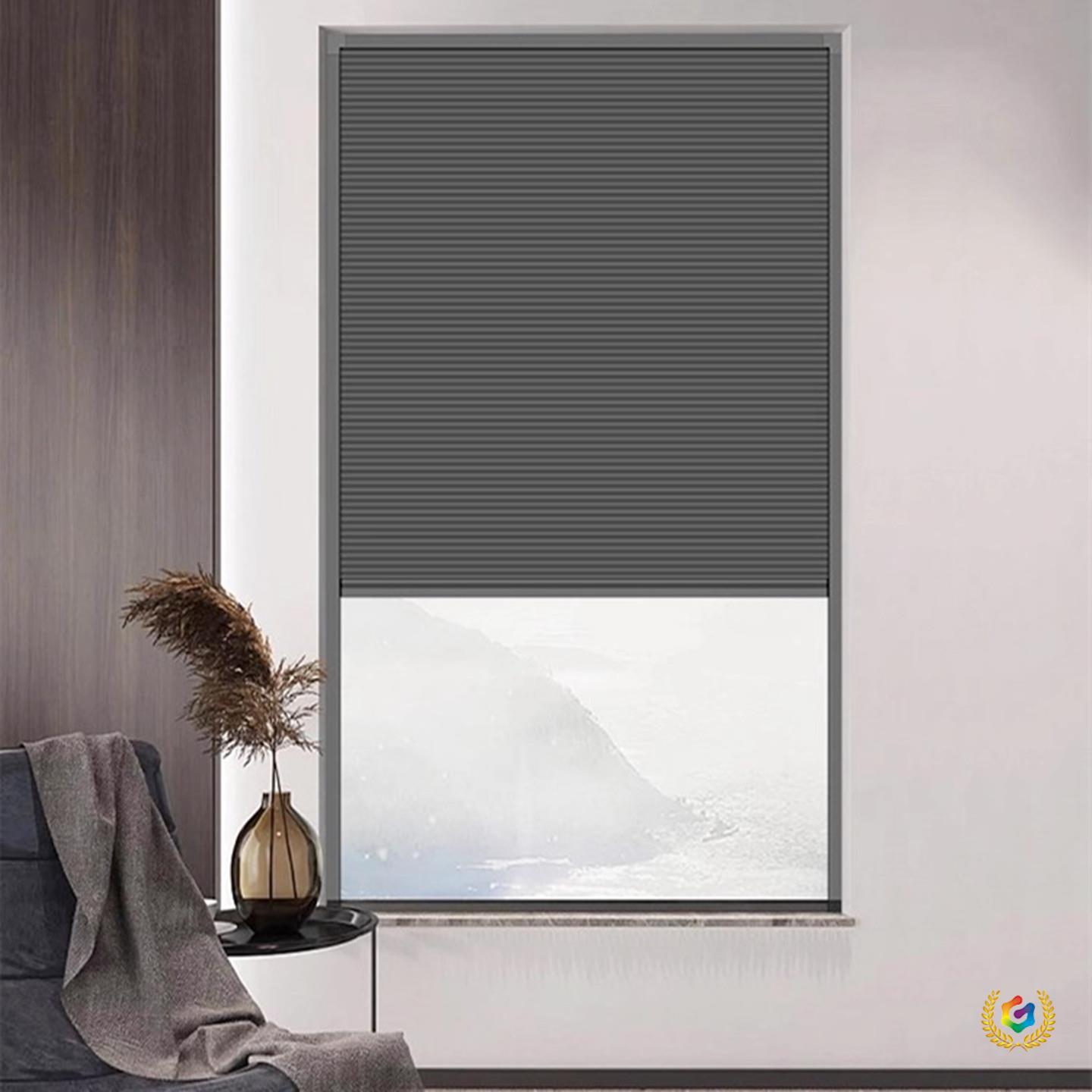 ➺ No-Tracks Cabinet Curtain, Pull-Down Honeycomb Curtain for Cabinet Doors, No-Drill Dustproof Curtain for Shoe Cabinets, Foldable Window Curtain