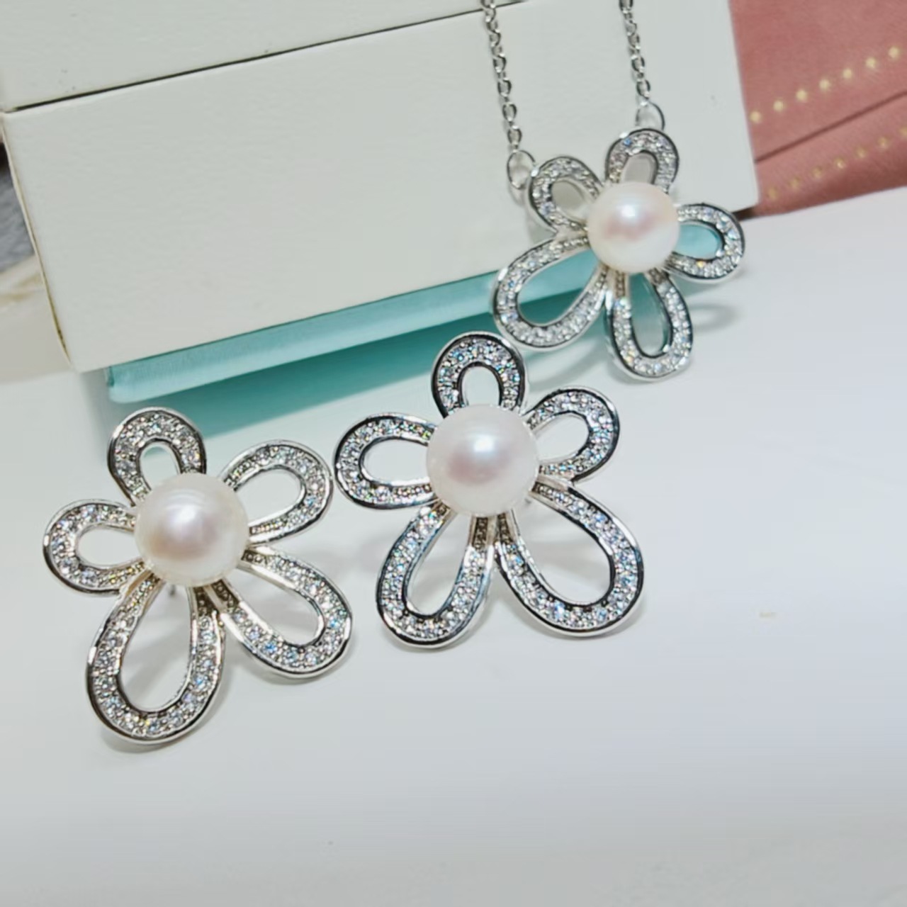 New Seiko S925 Silver Needle Gold-Plated Natural Freshwater Aurora Real Pearl Earrings Five-Petal Flower Sweet and Bright Accessible Luxury