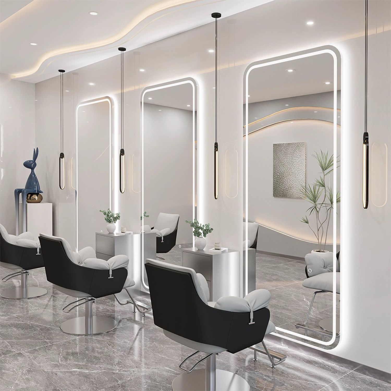 High-End Barber Shop Mirror, Single-Sided Wall-Mounted Dressing Mirror for Home Use, Wedding Dress Shop Mirror with Light, Beauty Salon Mirror for Hairdressing