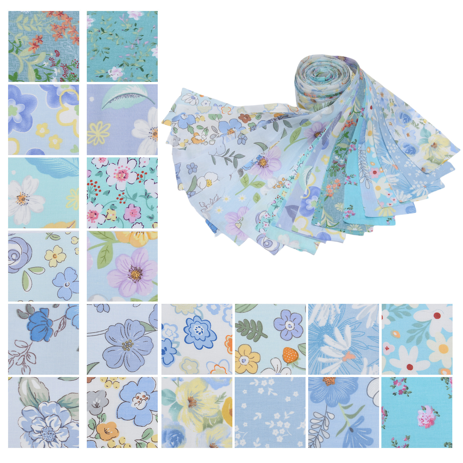 Cross-border new multi-color cotton fabric jelly roll cotton small clear floral long quilted stitching process fabric