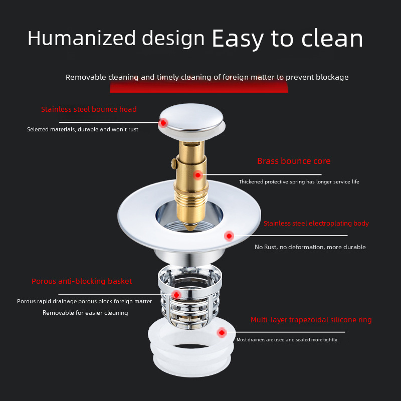 Wash basin leaking plug stainless steel deodorant bounce core press type sink drain wash basin universal accessories