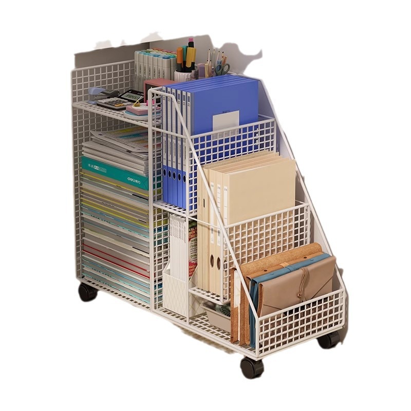 Under-Desk Bookshelf Storage Rack Floor-Standing Book Storage Box Removable Wheeled Trolley Children's Picture Book Simple Bookcase