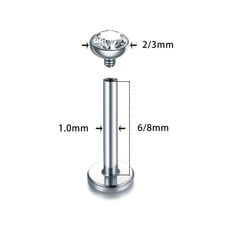 Stainless Steel Lip Nail with Diamond 2-3mm Zircon 1.0 Rod Basic Diamond Nose Nail Ear Bone Nail Piercing Jewelry