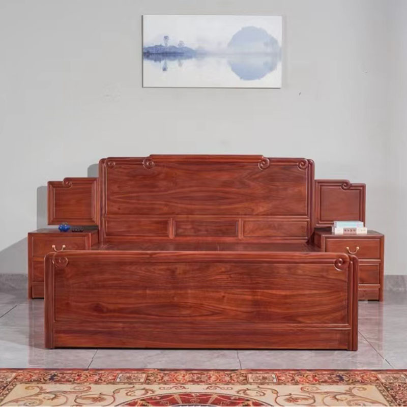 Zambian Rosewood Solid Wood Plain Bed 1.8m Double Bed New Chinese Style Bedroom Wedding Bed Modern Storage Bed Mahogany