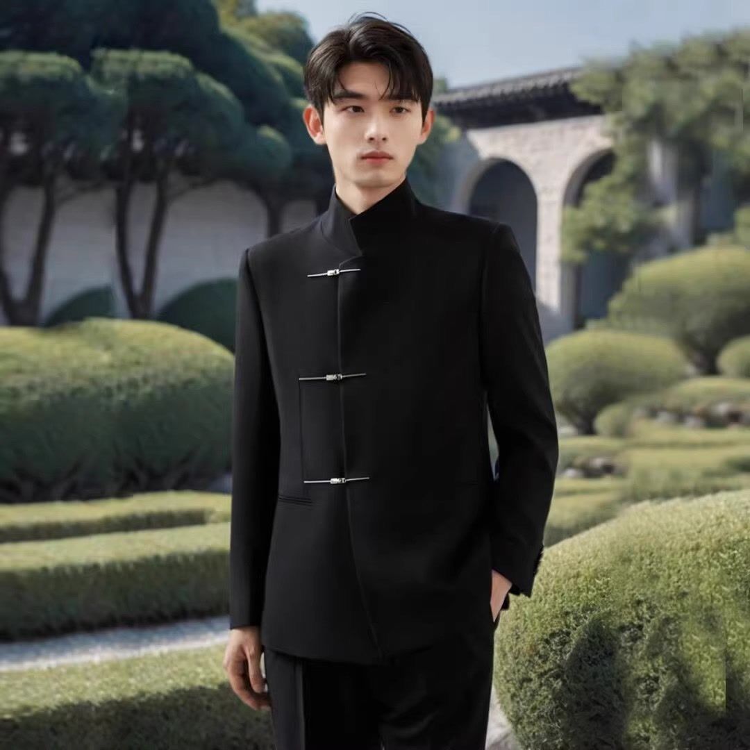 Spring New Chinese Style中山装 Stand Collar Metal Button Suit Handsome Slim Wedding Dress Casual Suit Men's Jacket