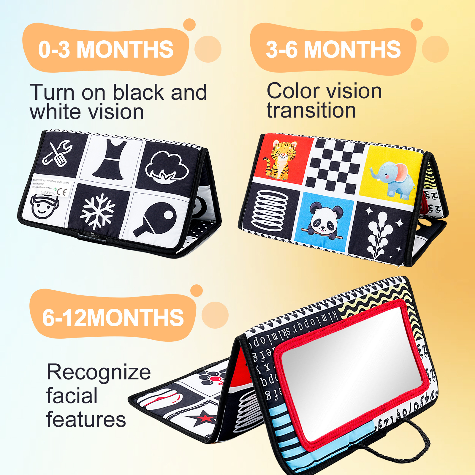 Cross-border infant educational toys new baby foldable ha ha mirror car back seat bed rattle cart pendant