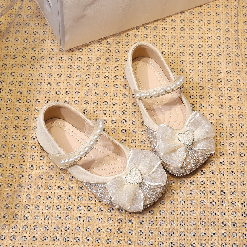 Girls Shoes Princess Shoes 2025 Spring and Autumn New Children's Leather Shoes Crystal Butterfly Flower Shoes Baby Shoes