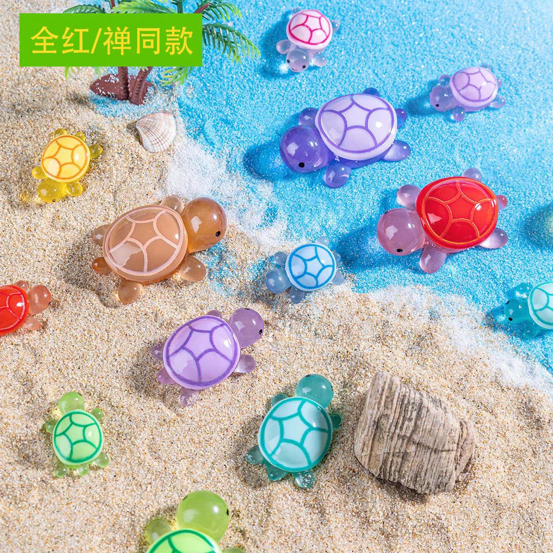 Internet Celebrity Cartoon Turtle Series Micro-Scenery Fish Tank Landscaping Ornaments Cute Colorfulful Little Turtle Luminous Ornaments