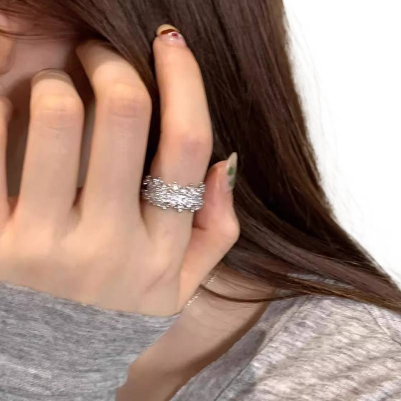 925 Sterling Silver Ring for Women, Baby's Breath, Ins Niche High-End Open Adjustable Index Finger Ring, New Style for Girlfriend