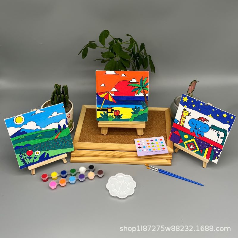 Children's graffiti painting set hand coloring 15*15 oil painting board cartoon DIY digital oil painting cross-border wholesale