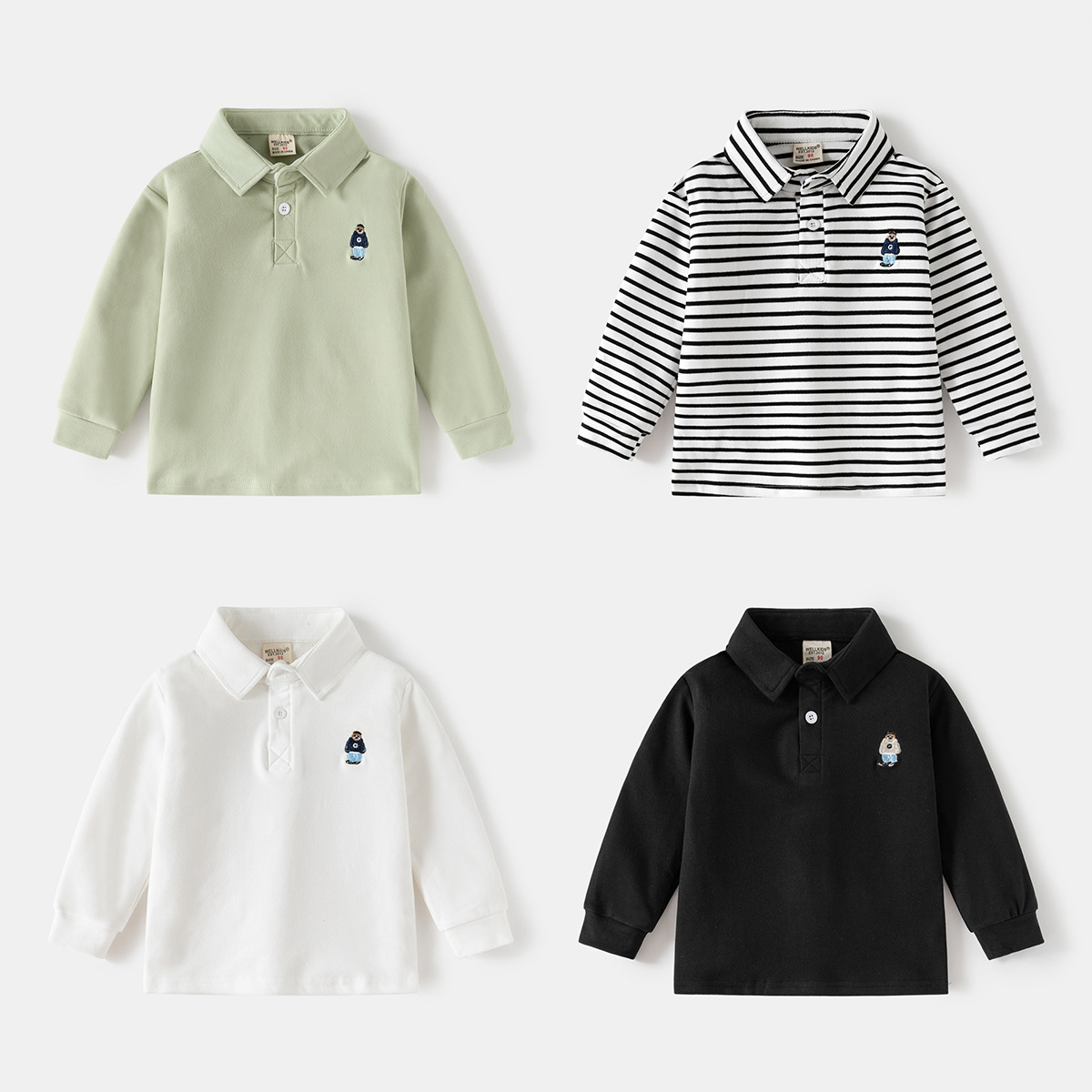 Детская поло новая осень мальчиковая с воротником утолщенная футболка с длинным рукавом корейский стиль детская одежда оптом