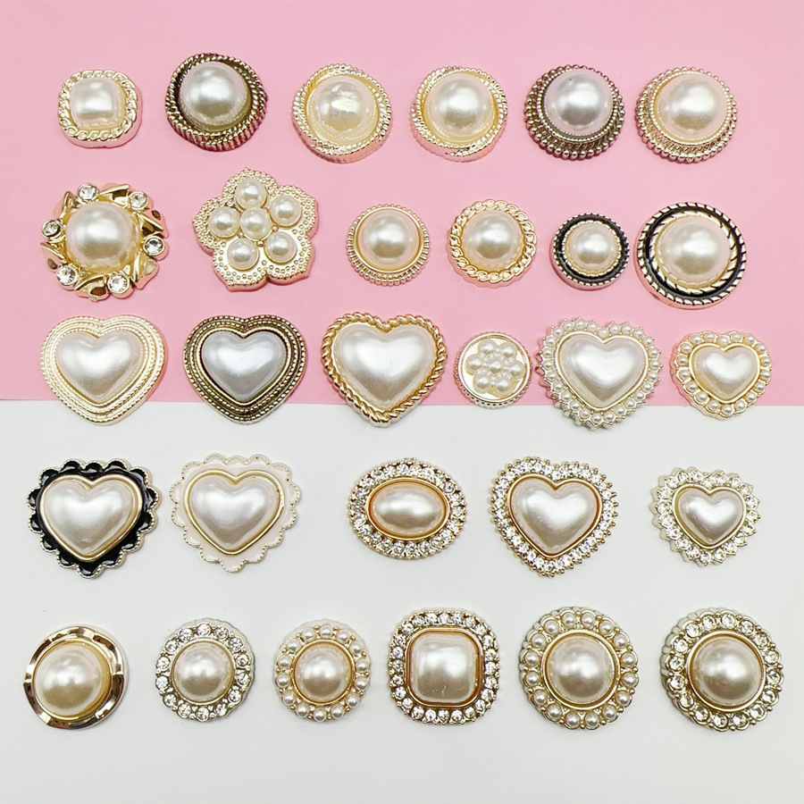 Korean style geometric pearl diamond flat bottom small fragrant style resin patch diy headwear hair clip mobile phone case clothing accessories