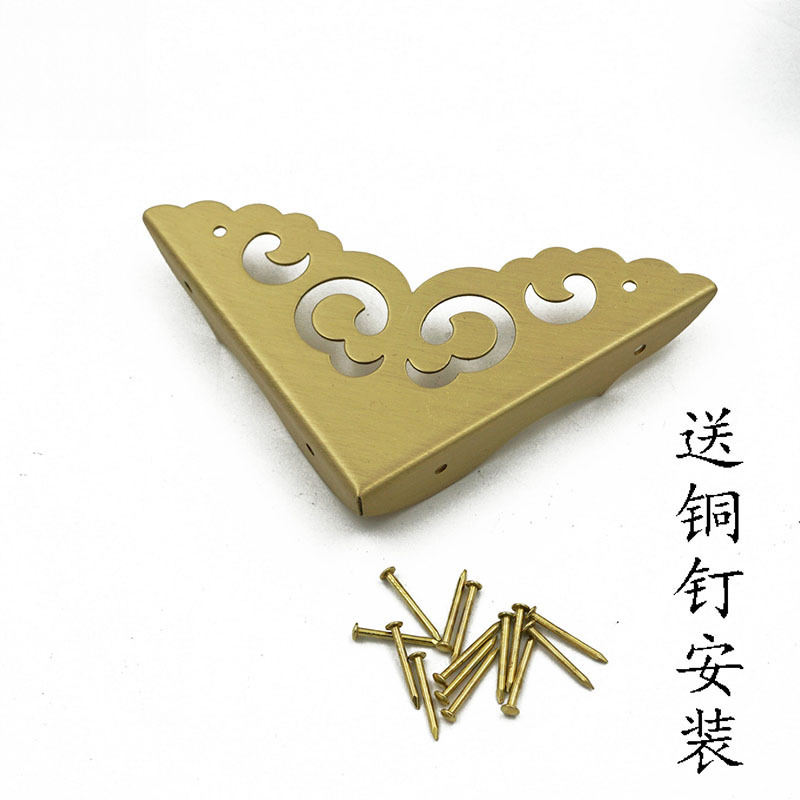 Antique Pure Copper Camphor Wood Box Corner Cabinet Door Corner Protector Copper Edge Jewelry Box Table Three-Sided Corner Protector Furniture Accessories