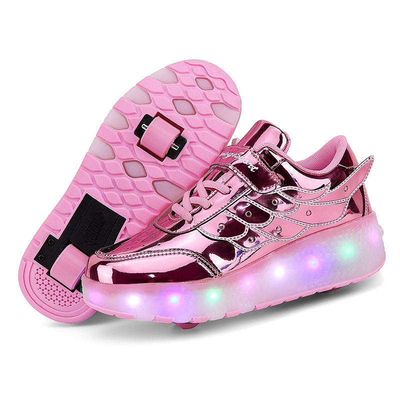 Amazon cross-border e-commerce children's skates double-wheel walking shoes teenagers flashing light roller skating sneaker wheel shoes