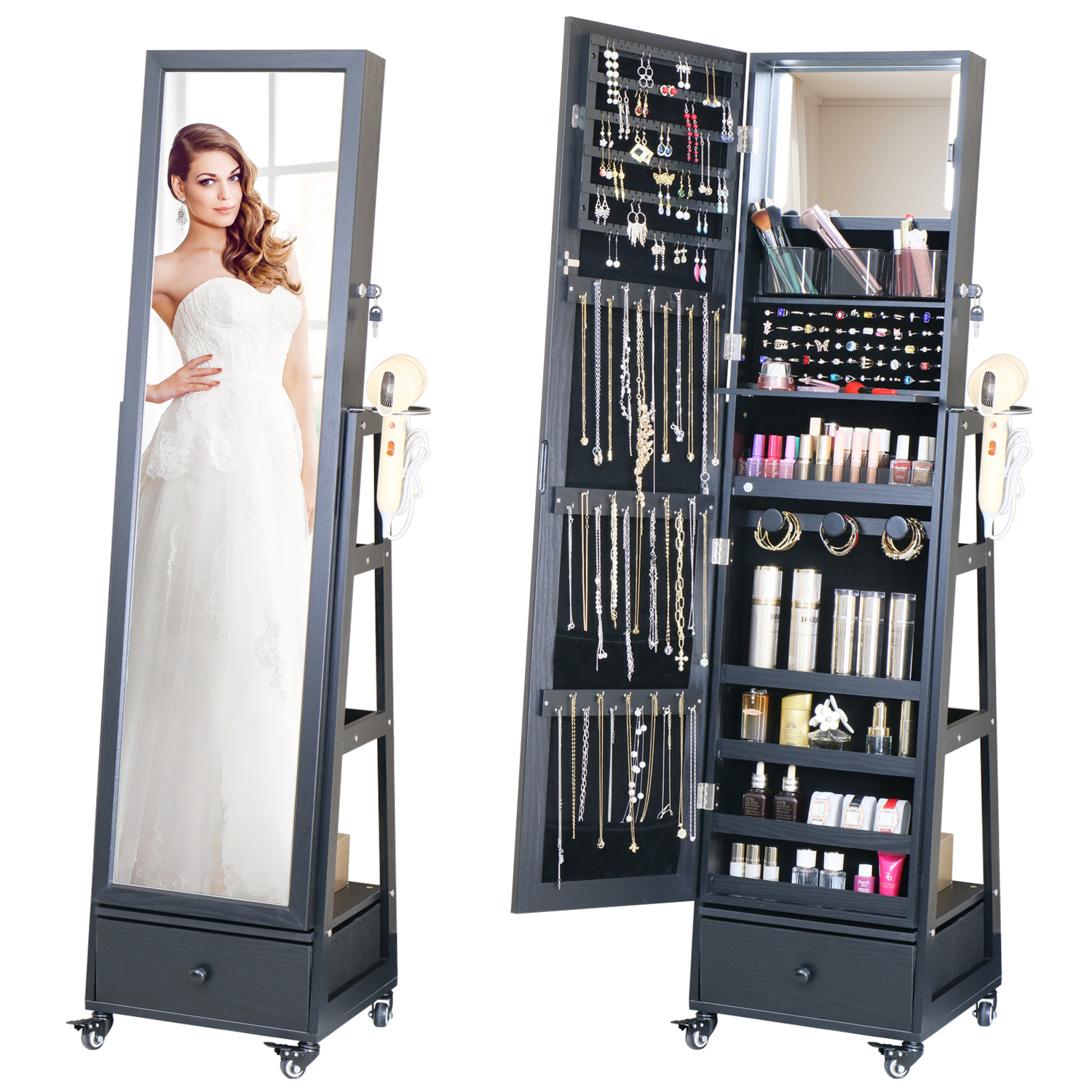 Factory wholesale mirror full body floor mirror home ins style full-body mirror movable full-length mirror jewelry storage mirror