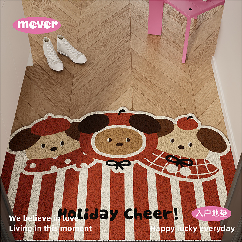 Cute Apple Bear Entrance Door Silk Circle Floor Mat New Year Red Anti-Slip Foot Mat Entrance Door Mat Entrance Door Mat