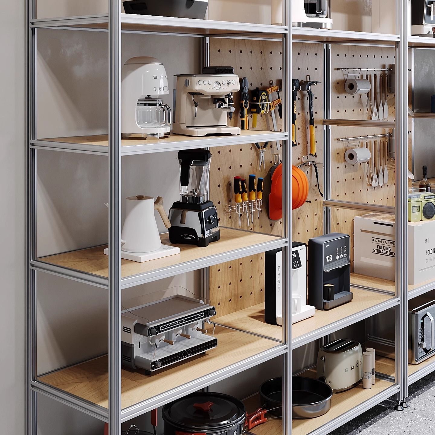 Minimalist Aluminum Profile Marine Board Perforated Board Multi-Layer Shelf Storage Rack Floor-Standing Hardware Tool Display Rack Display Rack