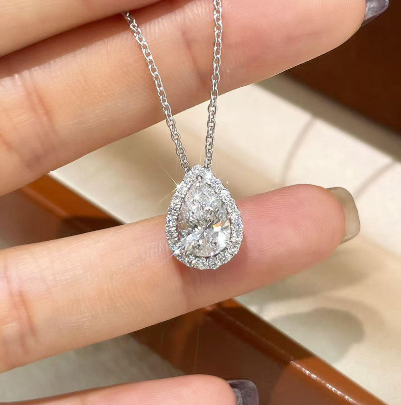 Pt950 Platinum Necklace Laboratory-Grown Diamond 3 Carat Water Drop Necklace Luxury Surrounded Diamond Necklace for Women