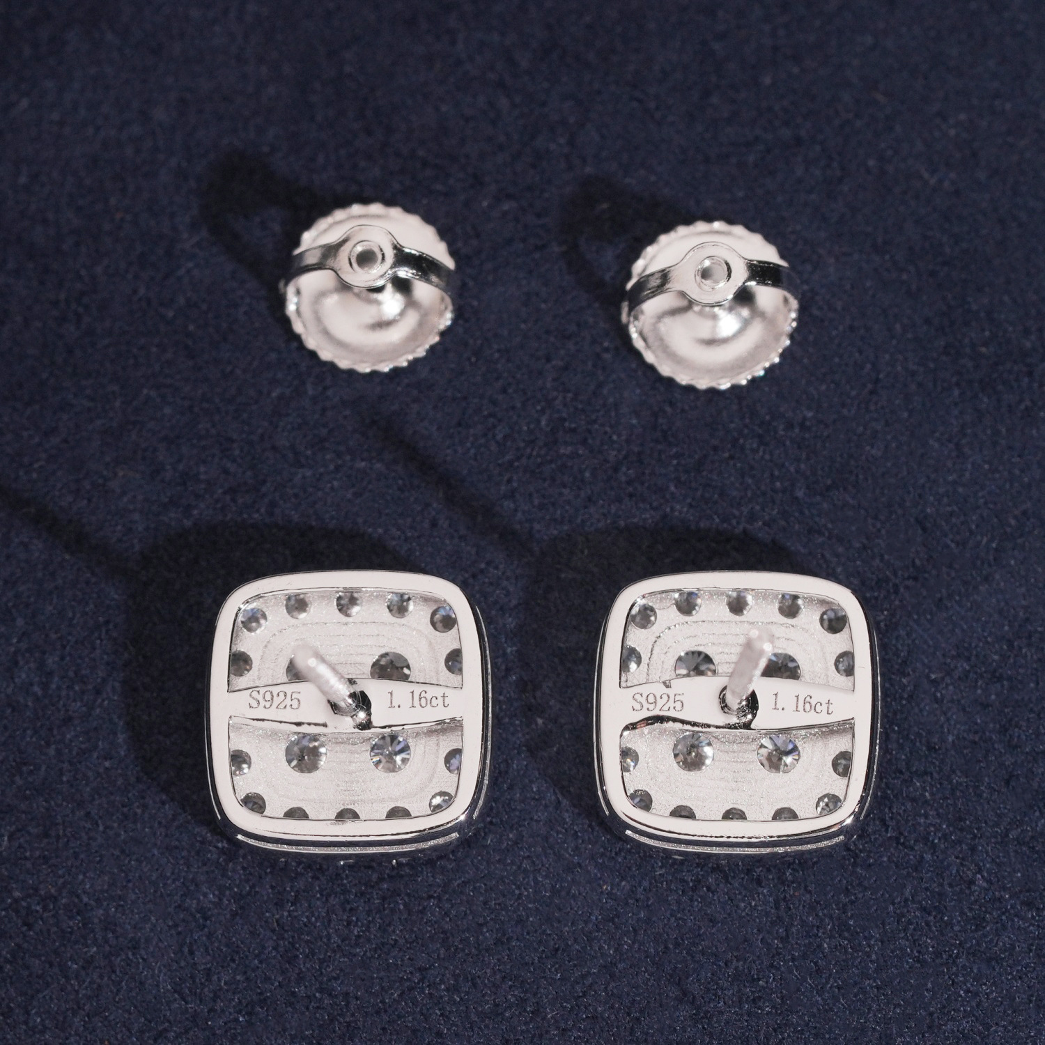 Hot-Selling Foreign Trade S925 Silver Inlaid Lab-Grown Diamond Hip-Hop Stud Earrings 10mm Square European and American Unisex Jewelry